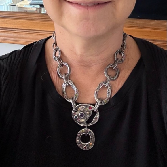 Patricia Locke Chunky Large Link Multi Crystal Chain Necklace RARE N229 - Picture 7 of 7